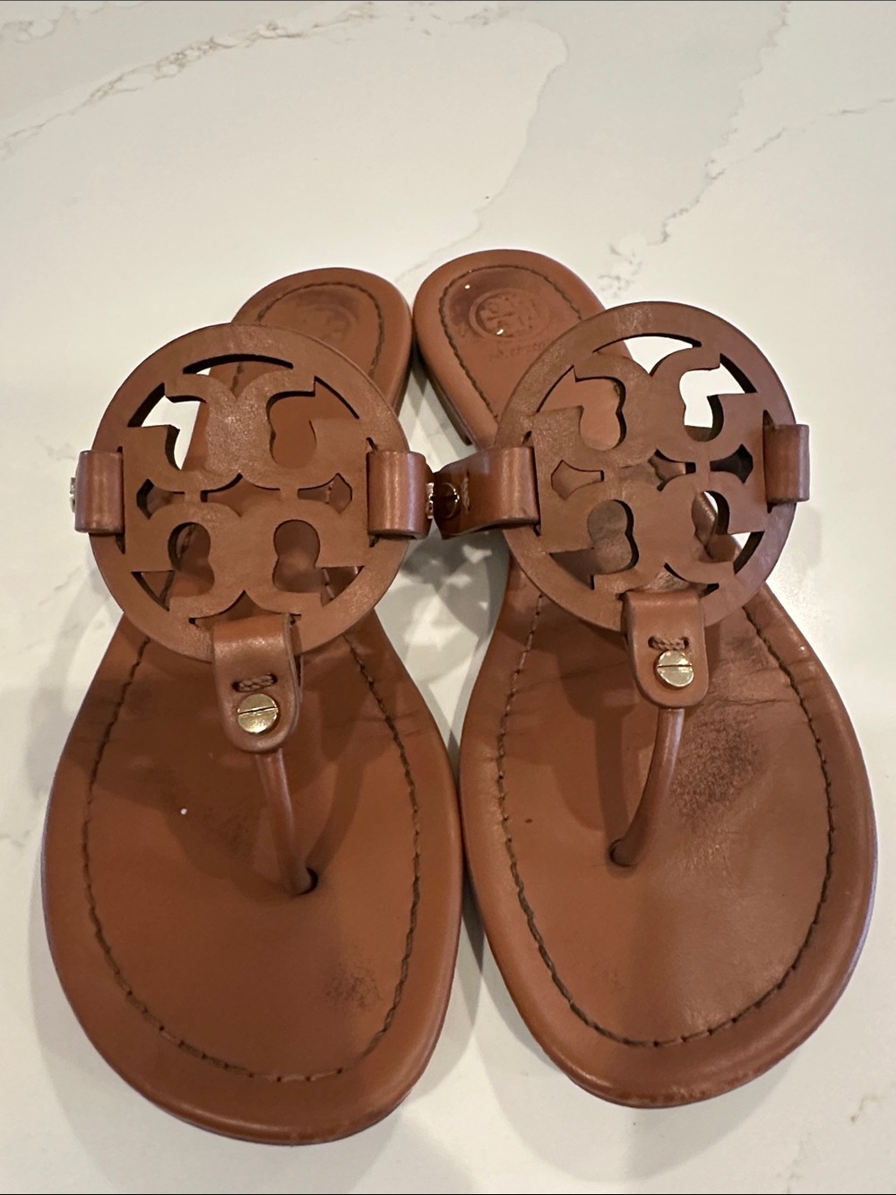 Tory Burch Miller Sandals Vintage Vachetta Calf Leather Size 7.5